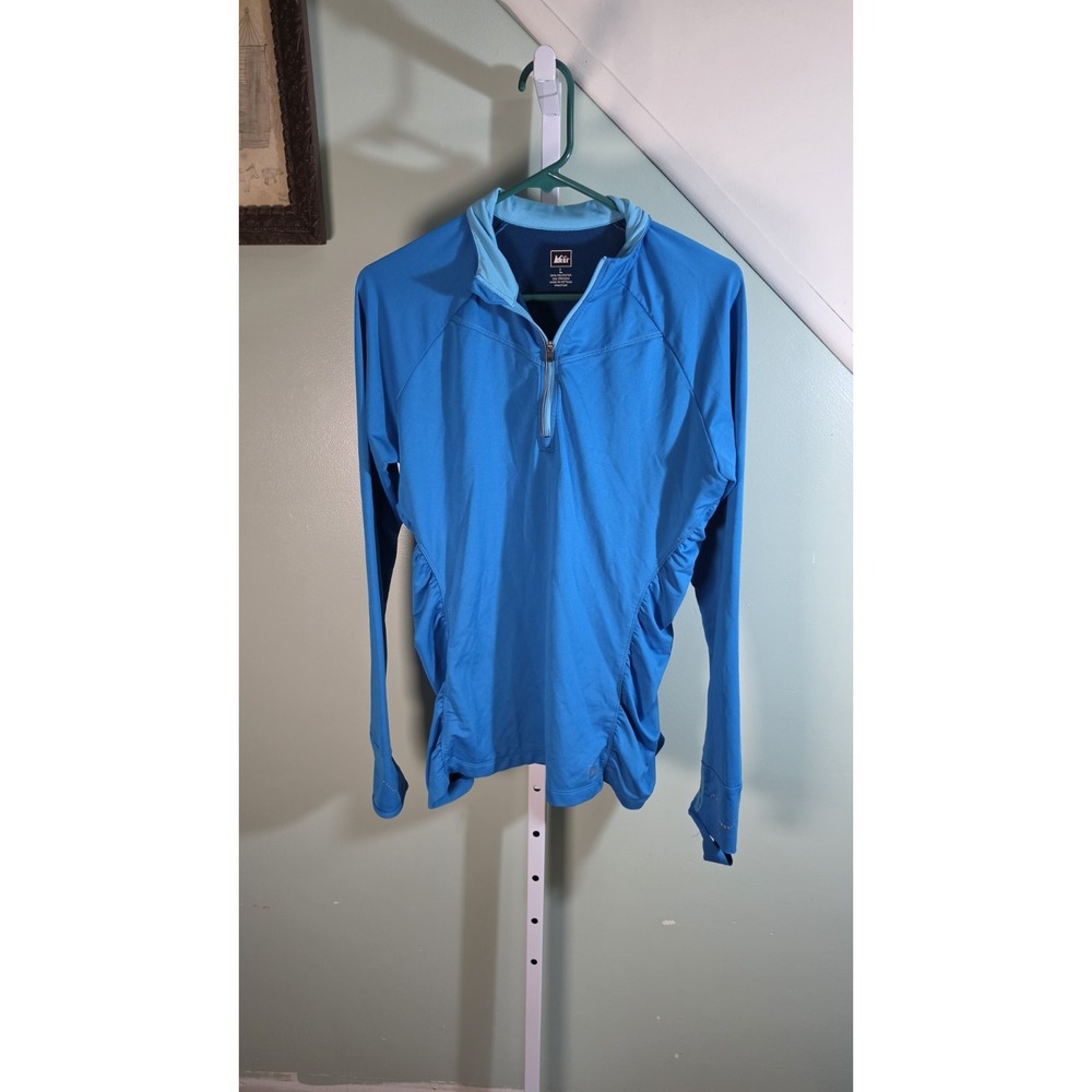 REI Co-Op Womens Size L Blue Quarter Zip Side Ruched Long Sleeve Pullover Hiking